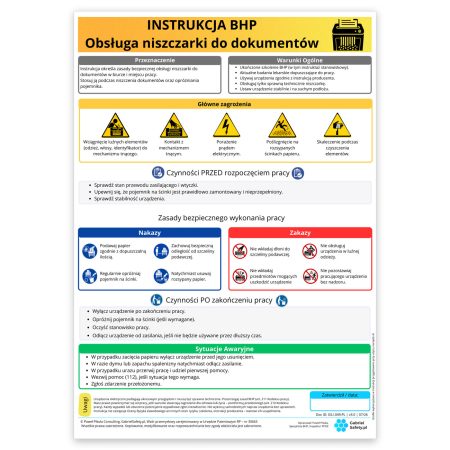 Obsługa niszczarki do dokumentów - instrukcja BHP (laminowana)