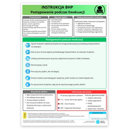 Postępowanie podczas ewakuacji - instrukcja BHP (laminowana)