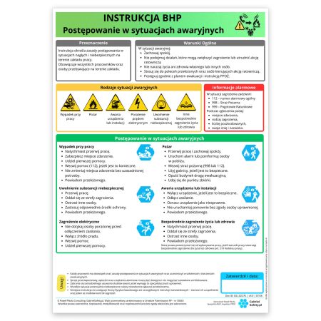 Postępowanie w sytuacjach awaryjnych - instrukcja BHP (laminowana)