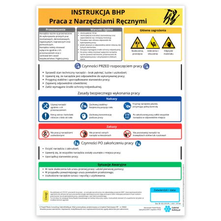 Praca z narzędziami ręcznymi - instrukcja BHP (laminowana)