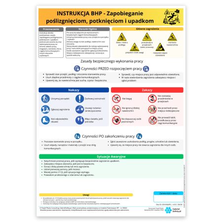 Zapobieganie poślizgnięciom, potknięciom i upadkom - instrukcja BHP (laminowana)
